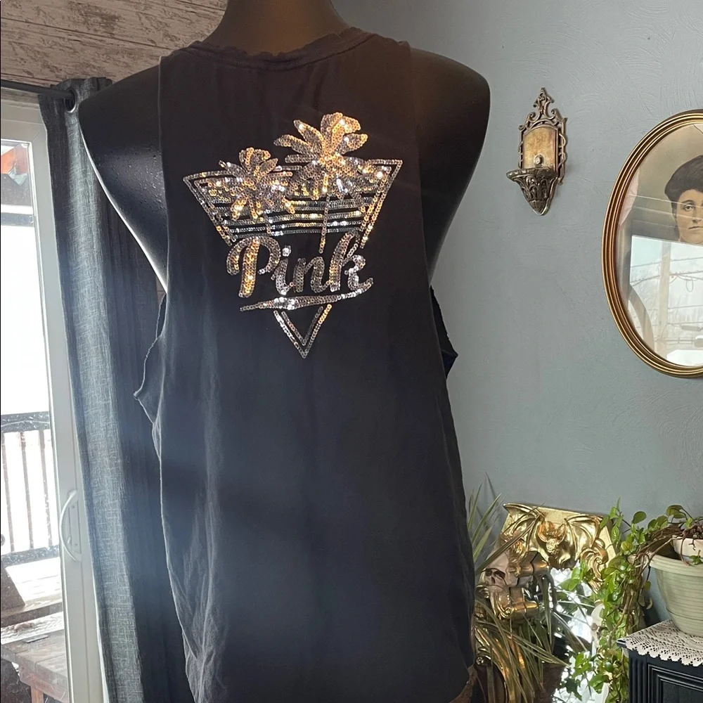PINK Victoria's Secret Black Tank Top. Small pinhole. - Picture 5 of 7